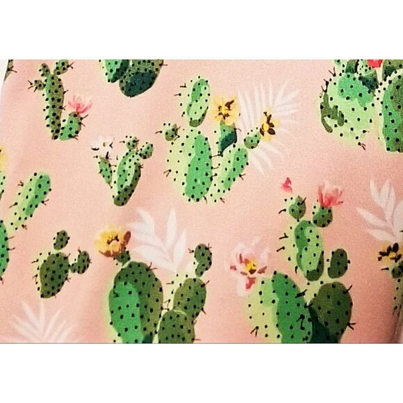 DIRTY BLONDES Cactus Leggings Peach Green Sz Medium Stretch Ankle USA - Picture 2 of 5